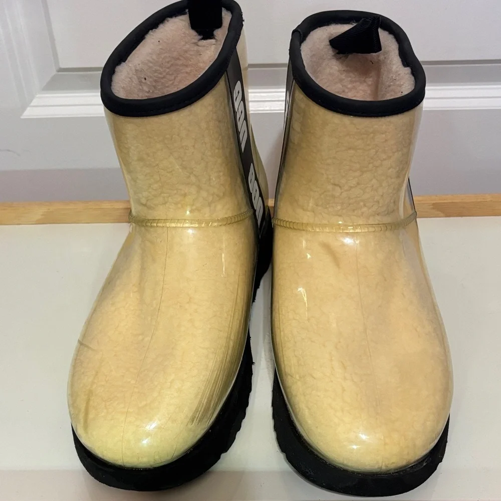 UGG Classic Clear PVC Shearling Short Waterproof Boots with Pale Yellow Lining - Picture 1 of 16